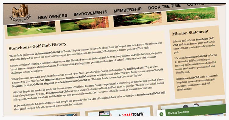 wordpress golf course website example newport news